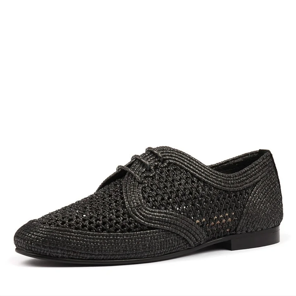 ANTHROPOLOGIE/SILENT D Roxford Black Raffia Size 7